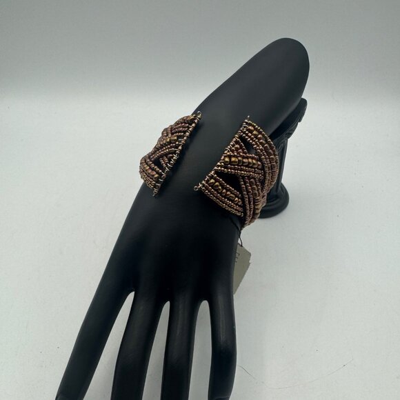 Bronze Beaded Cuff Bracelet By Talbots With Intricate Design 2.5-Inch Diameter - Picture 3 of 5